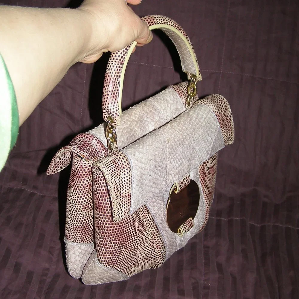 💜 RARE STUART WEITZMAN Snakeskin Reptile Structured Bag EUC